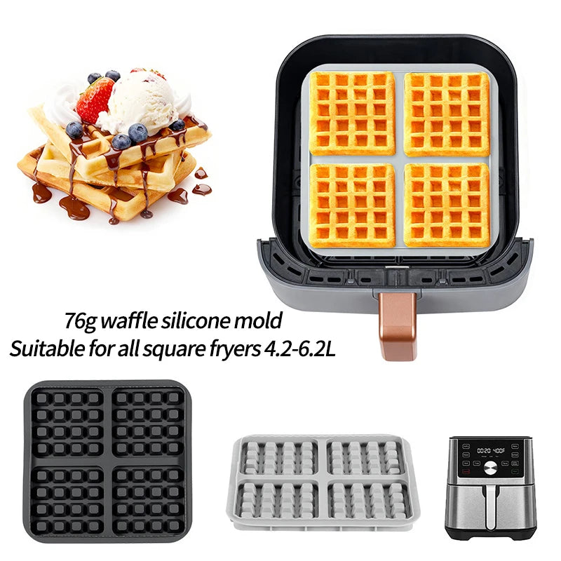 Square Waffle Maker Mold for Air Fryer, Non-Stick Baking Tray Compatible with 4-7QT,for Belgian Waffles,Pancakes,Dishwasher Safe