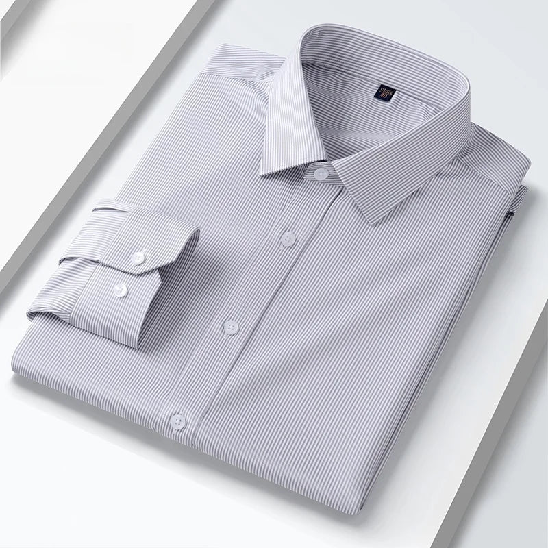 Quality Anti-Wrinkle Men Shirt Long Sleeves Dress Shirts For Men Slim Fit Camisa Social Business Blouse White Office Shirt S-5XL