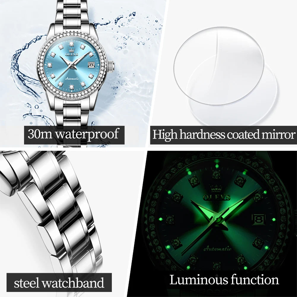 OLEVS Automatic Mechanical Watch for Ladies Auto Date Top Brand Business Luxury Women Watch NEW 7003