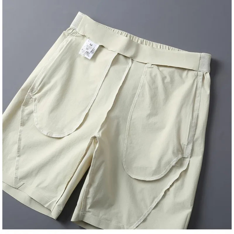 Men Ice Silk Stretch Casual Shorts New Thin Slim Sports Five Inch Pants Quick Dry Breathable Mid Shorts