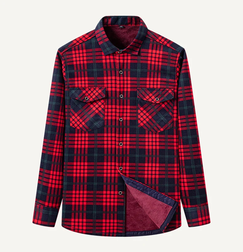 2025 Autumn Winter Men's Fashion Plaid Striped Print Shirts Double-sided Fleece Long Sleeve Thick Warm Shirts Soft Big Size 7XL