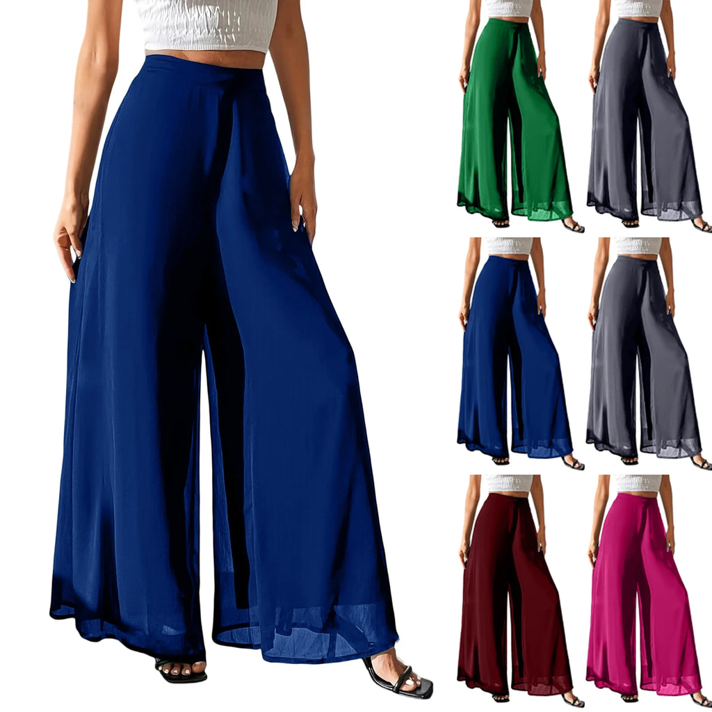 New Mom's Loose Pants Summer Fashion Versatile Ice Silk Chiffon Wide Legged Pants Women's Straight Casual 9-point Trousers