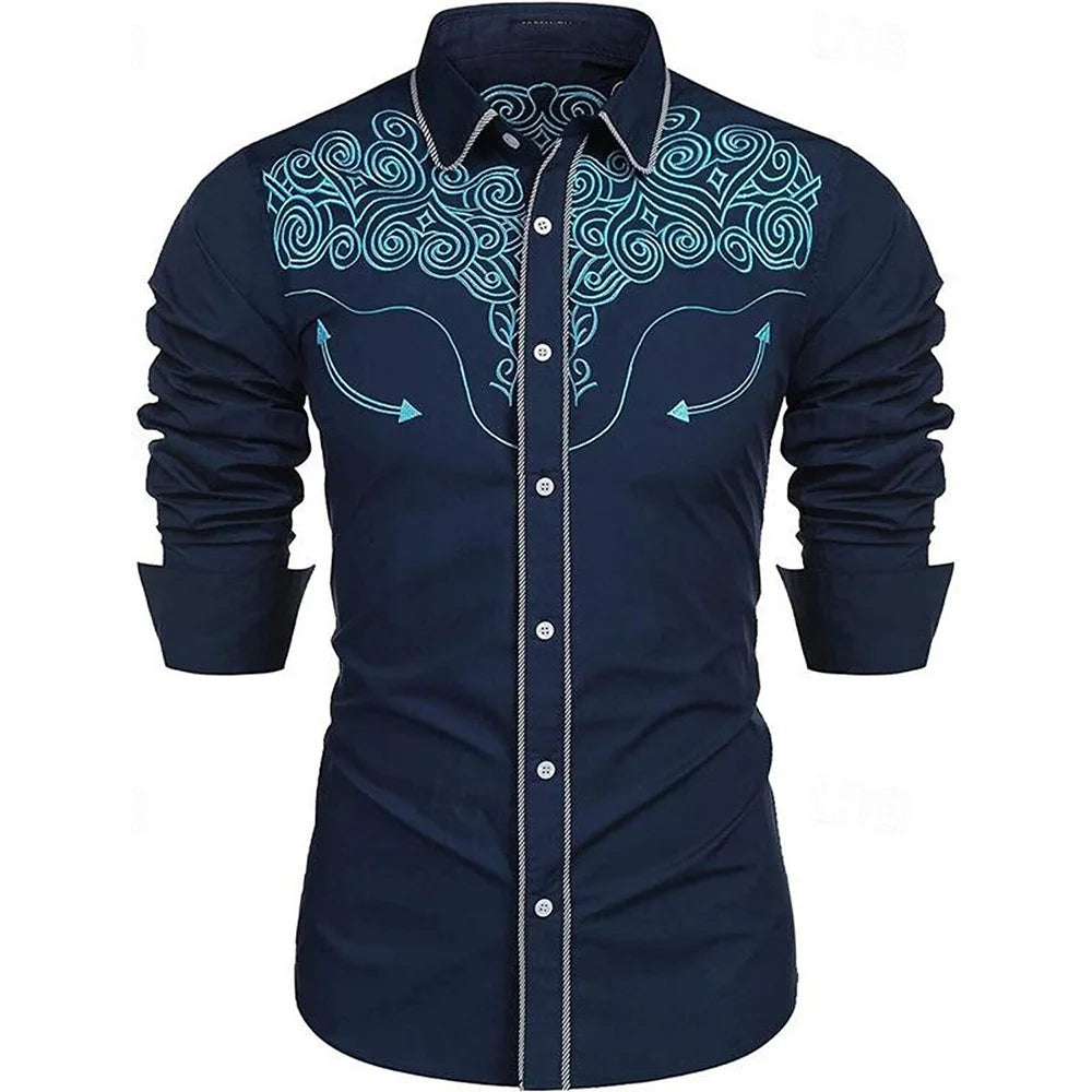 Versatile And Elegant Men's Elastic Face Printed Shirt Casual Lapel,easy To Care For Spring And Fall, Perfect For Every Occasion