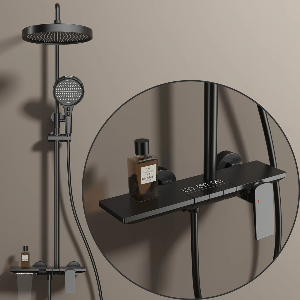 Rose Gold Piano Bathroom Shower System Solid Brass Bathroom Faucet Accessories Rain Shower Head Hot Cold Piano Shower Set
