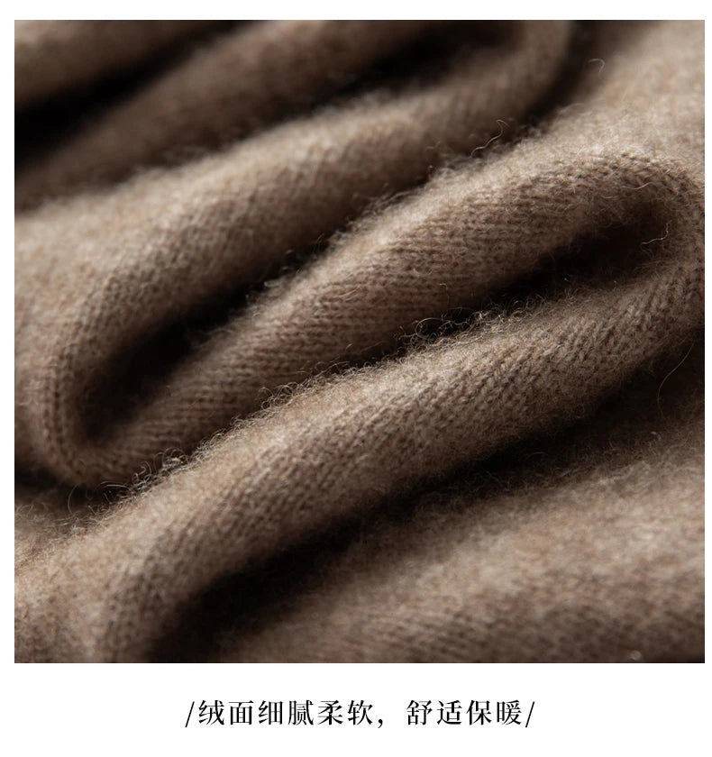 Autumn Winter New Men's Half High Collar Pullover 100% Cashmere Knitted Sweater Casual Business Solid Color Long Sleeve Clothing
