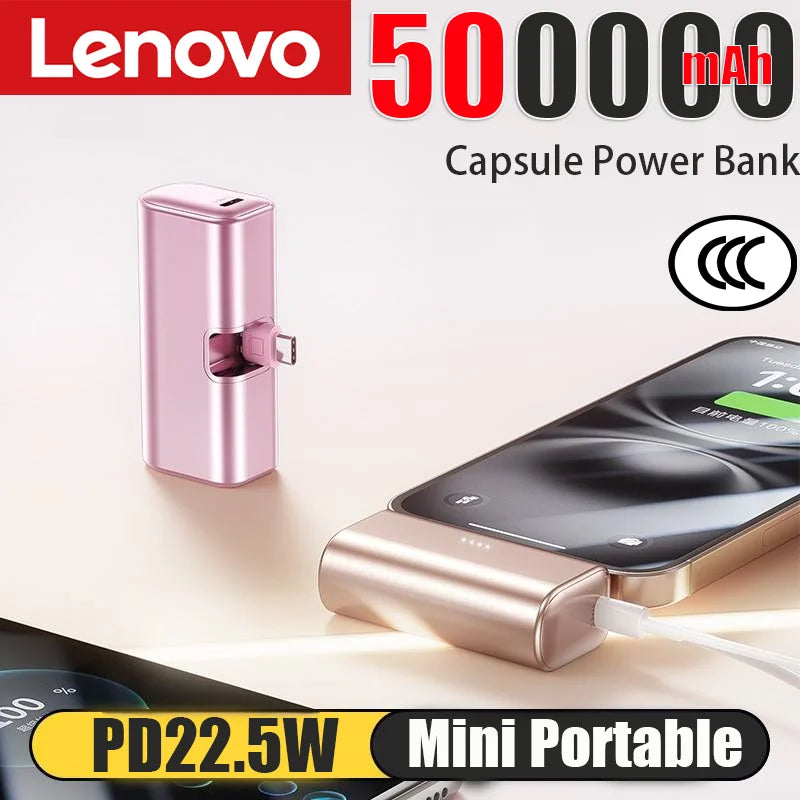 Lenovo 22.5W 500000mAh Fast Charging Mini Portable Charger USB-C Power Bank Suitable For IPhone 16/15 Series And Android Devices
