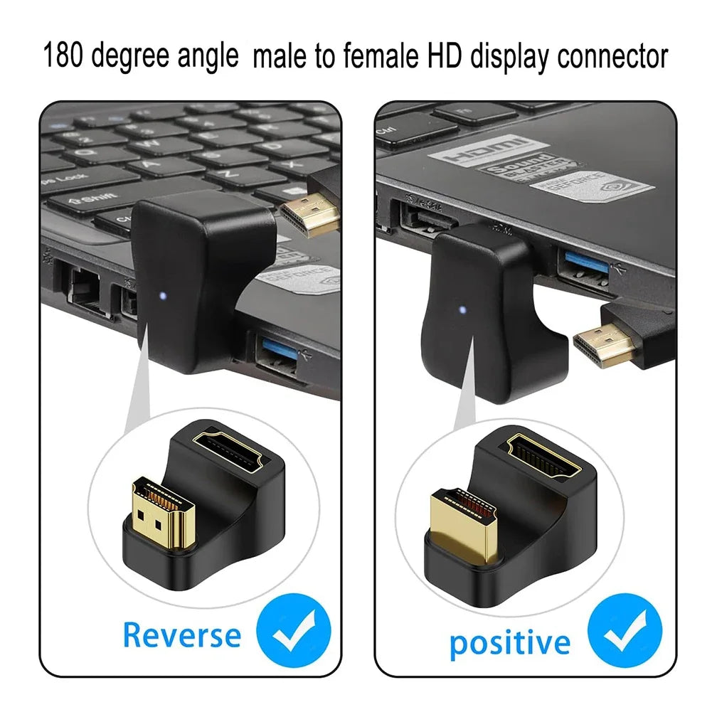8K UHD U Shape HDMI-compatible2.1 Adapters 180 Degree Up/Down Angle Male to Female Extender Connector for Laptop PC HDTV
