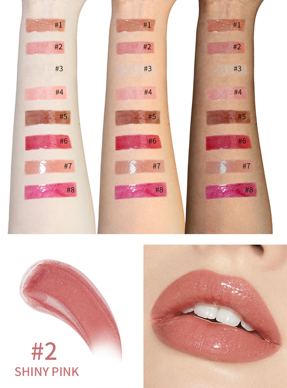 8-Color Liquid Light Glitter Lip Glaze Long-lasting Deep Moisturizing Lip Gloss Reduce Lips Lines Slight Shimmer Makeup Lip Oil