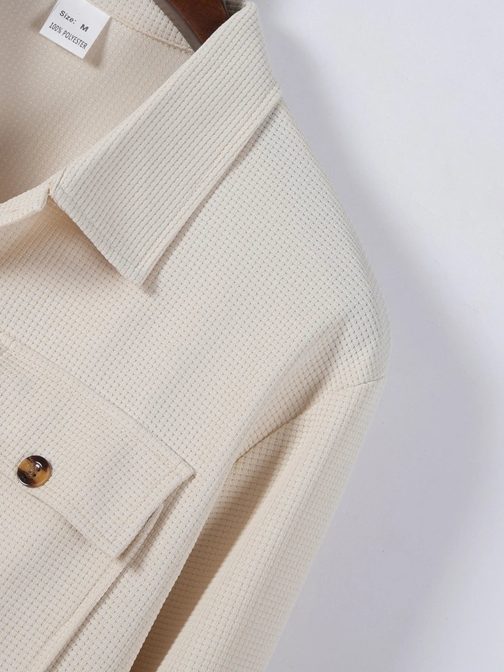 Mens Casual Waffle Texture Button Up Shirt Long Sleeve Lapel Collar Pocketed Shacket Fashion Oversized Blouse for Men