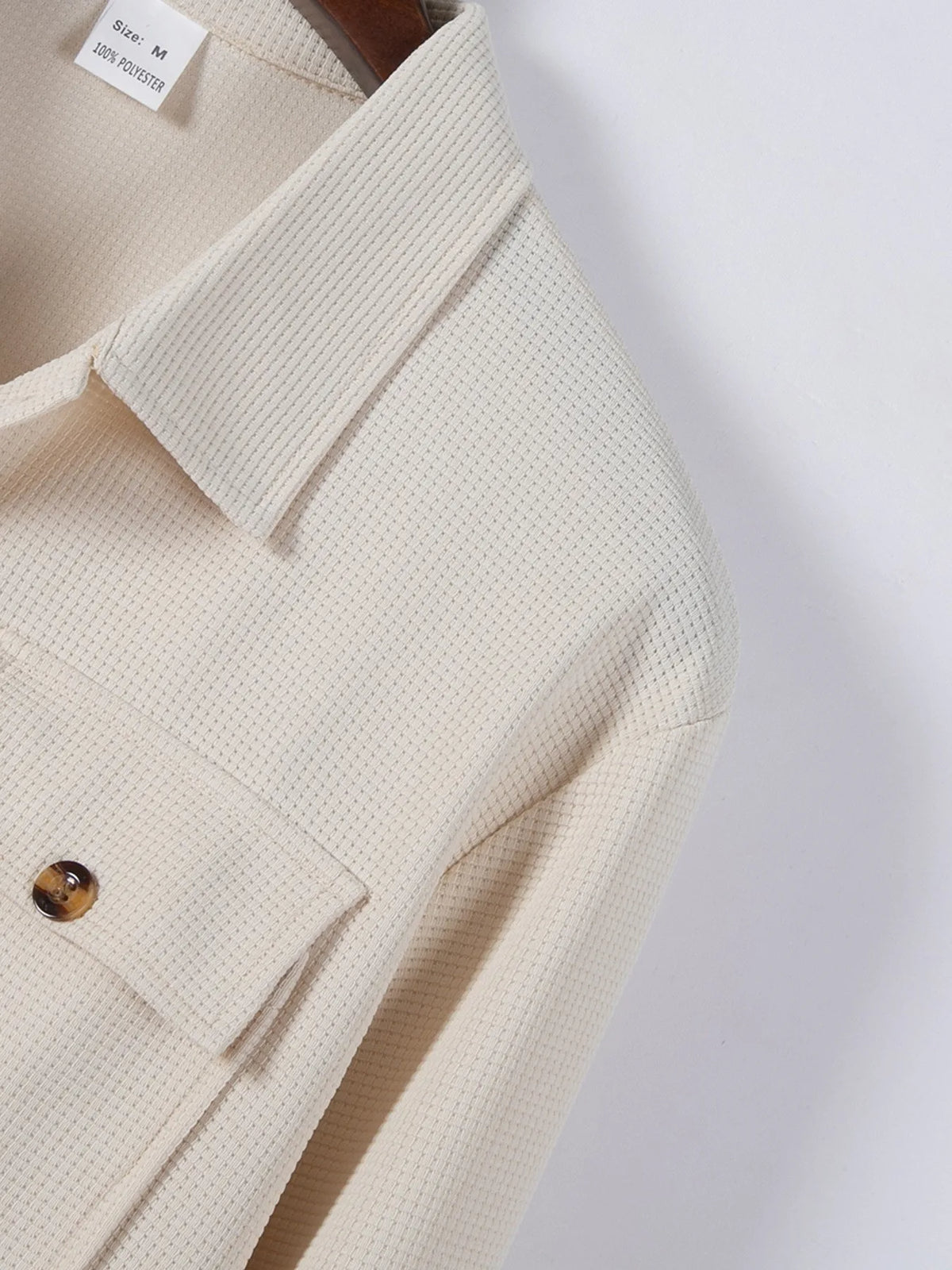 Mens Casual Waffle Texture Button Up Shirt Long Sleeve Lapel Collar Pocketed Shacket Fashion Oversized Blouse for Men