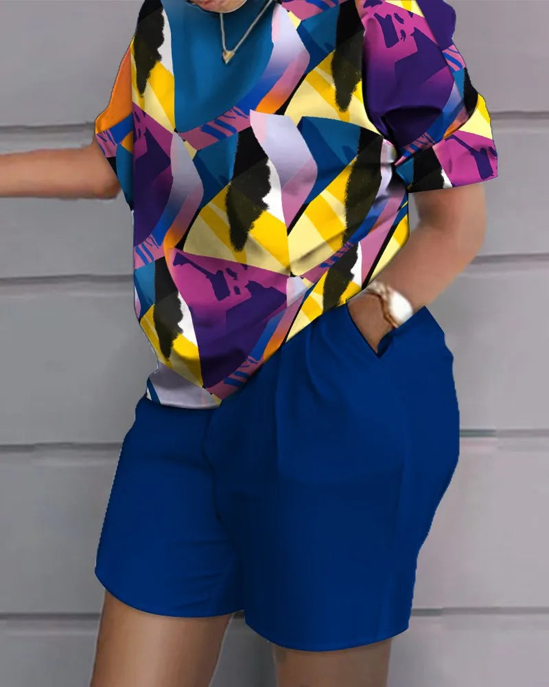 2026New Casual Set Solid Color Printed Shirt Button Long Sleeve Top+Pocket Shorts Set for Women womens matching sets 2 piece set