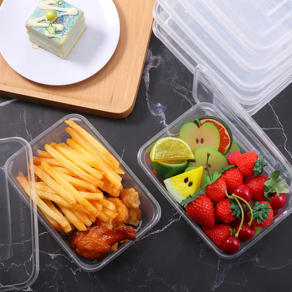 100 pieces of plastic lunch boxes with lids, 1000ml transparent disposable lunch containers, stackable food storage