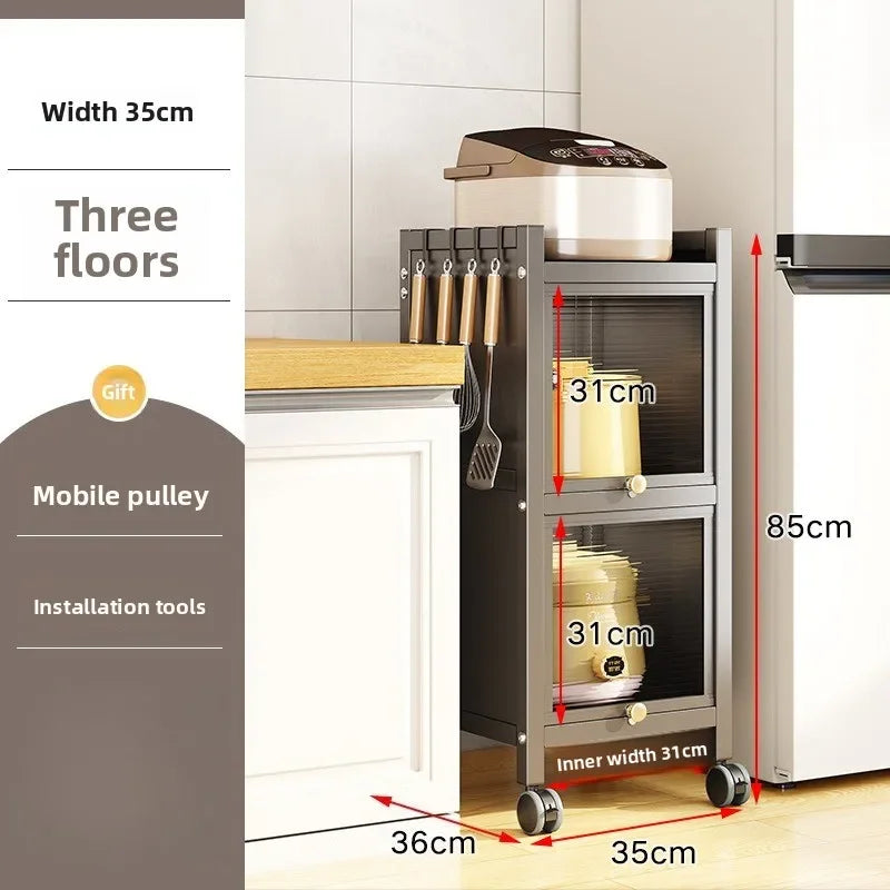 Multi-functional Kitchen Shelf Floor-to-ceiling Shelf Locker Microwave Pot Oven Cabinet Storage Rack with Cabinet Door
