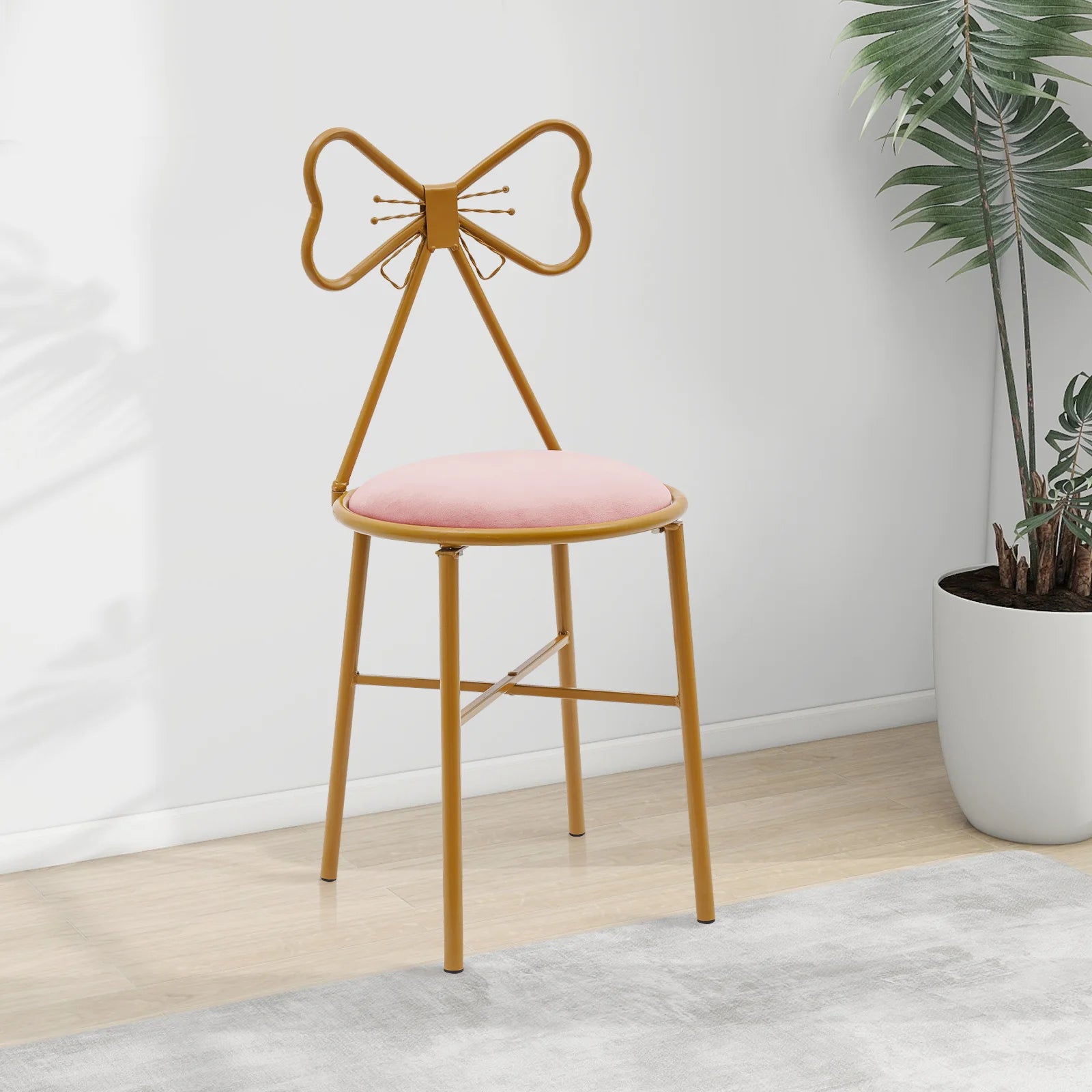 Butterfly Bow Tie Vanity Chair Modern Vanity Stool Velvet Cushion Makeup Chair Metal Frame Butterfly Backrest Chair Dining Chair