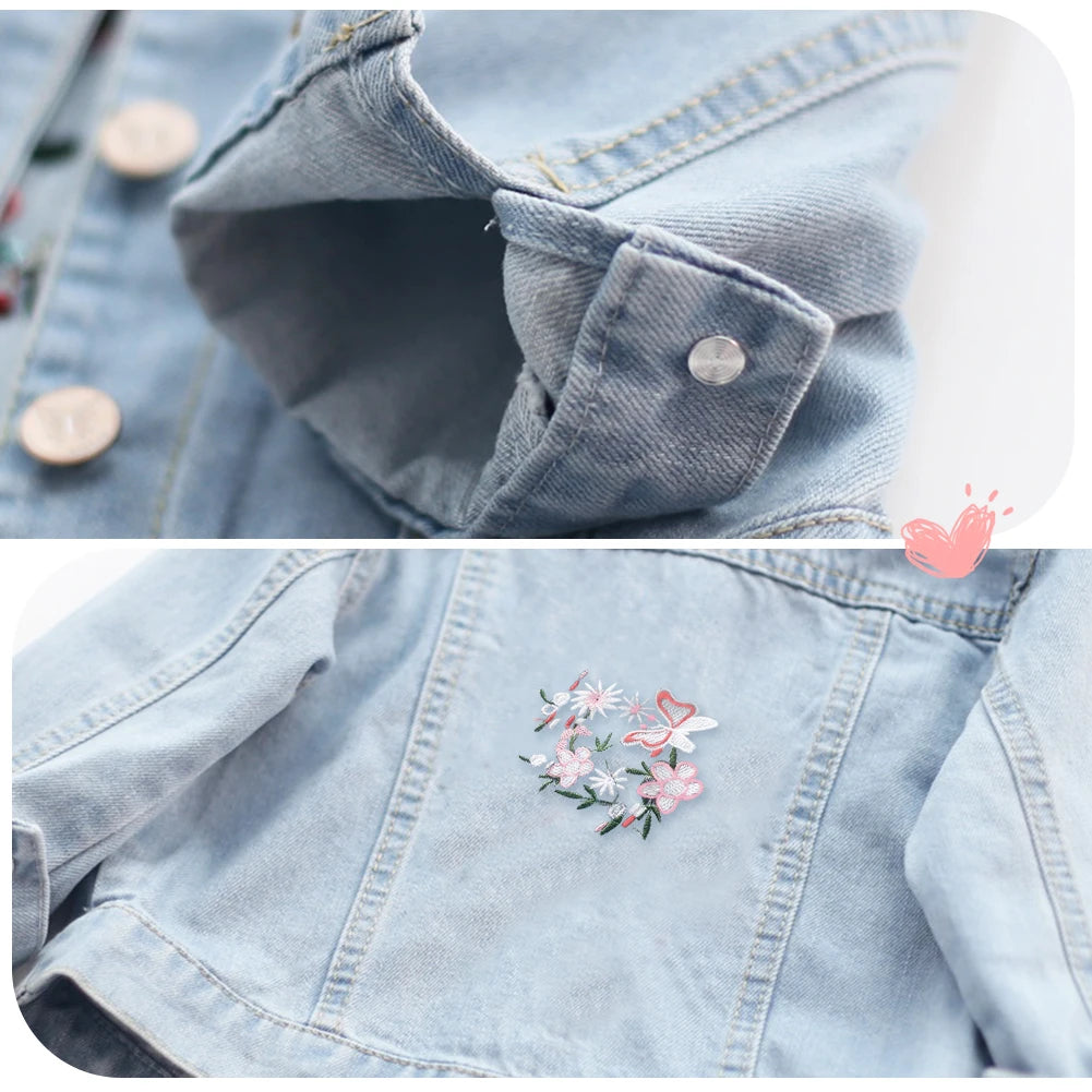 Girls Denim Jacket,Children's Cowboy Coat,Transition Jacket with Embroidered,Denim Coat,Outdoor Jeans Jacket for Spring Autumn