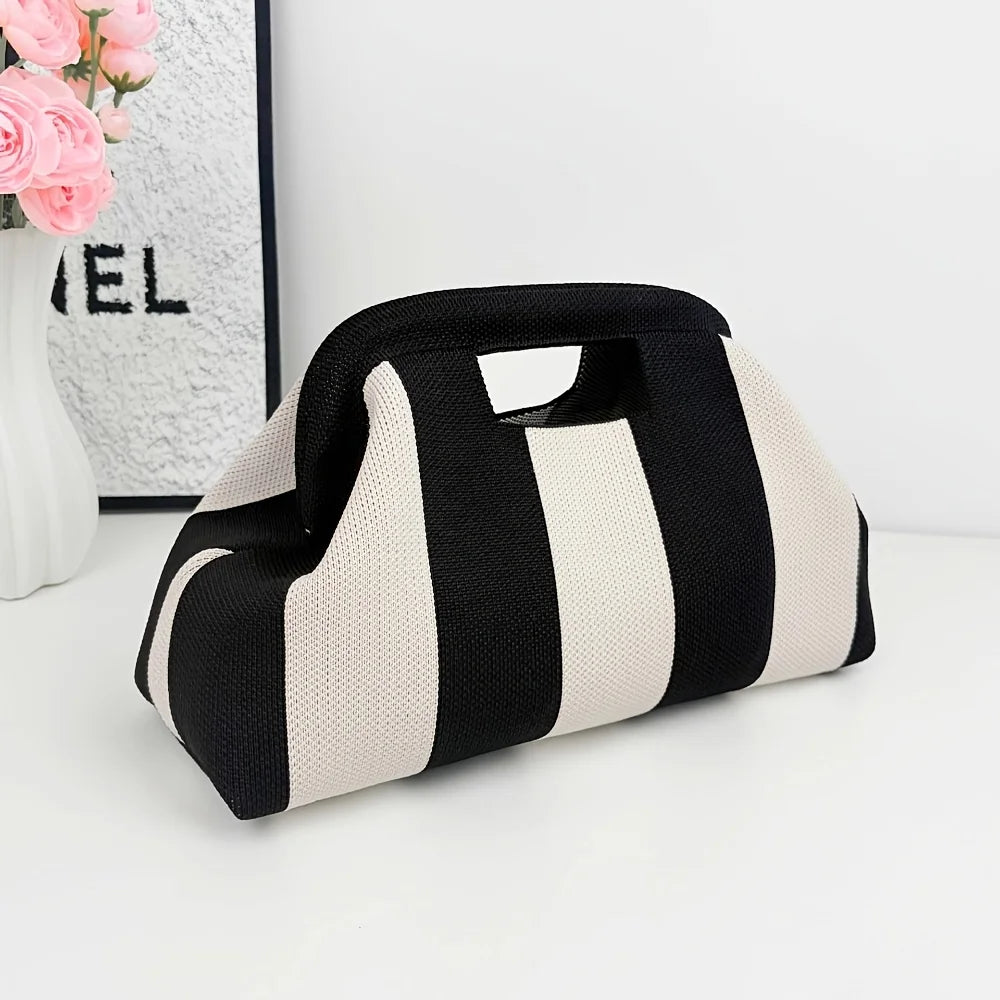 New Woven Bag Hollow-Out Striped Knitted Handbag Fly-Knitted Cloud Versatile Portable Cosmetic Bag