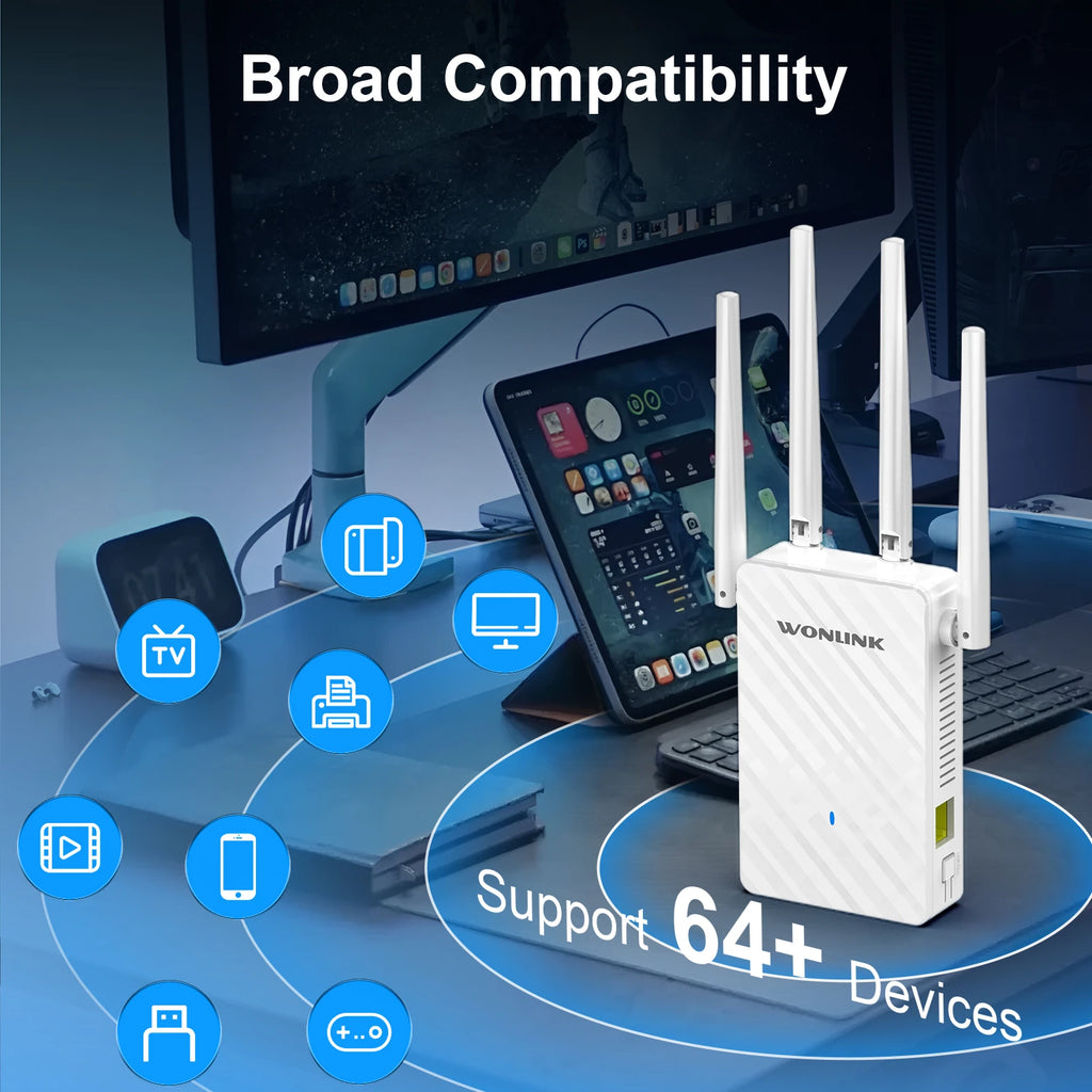 WONLINK 1200Mbps WiFi Repeater Long Range 5Ghz De Sinal Wifi Extenders Amplifier Signal Booster Antenna Repeator UK Plug Repetid