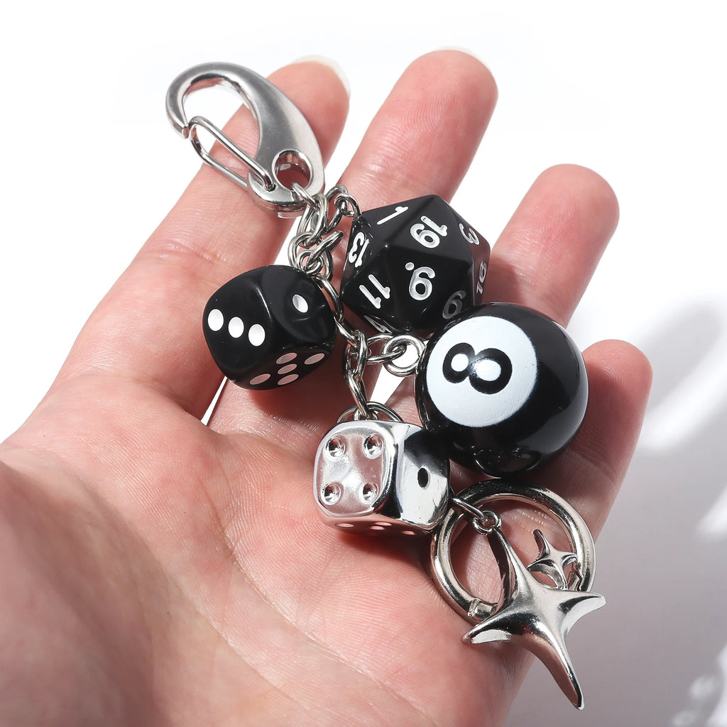 Y2K Detachable Pants Chain 8-Ball Dice Heart Waist Chain Adjustable Men's Streetwear Jeans Bag Charm Gift Jewelry