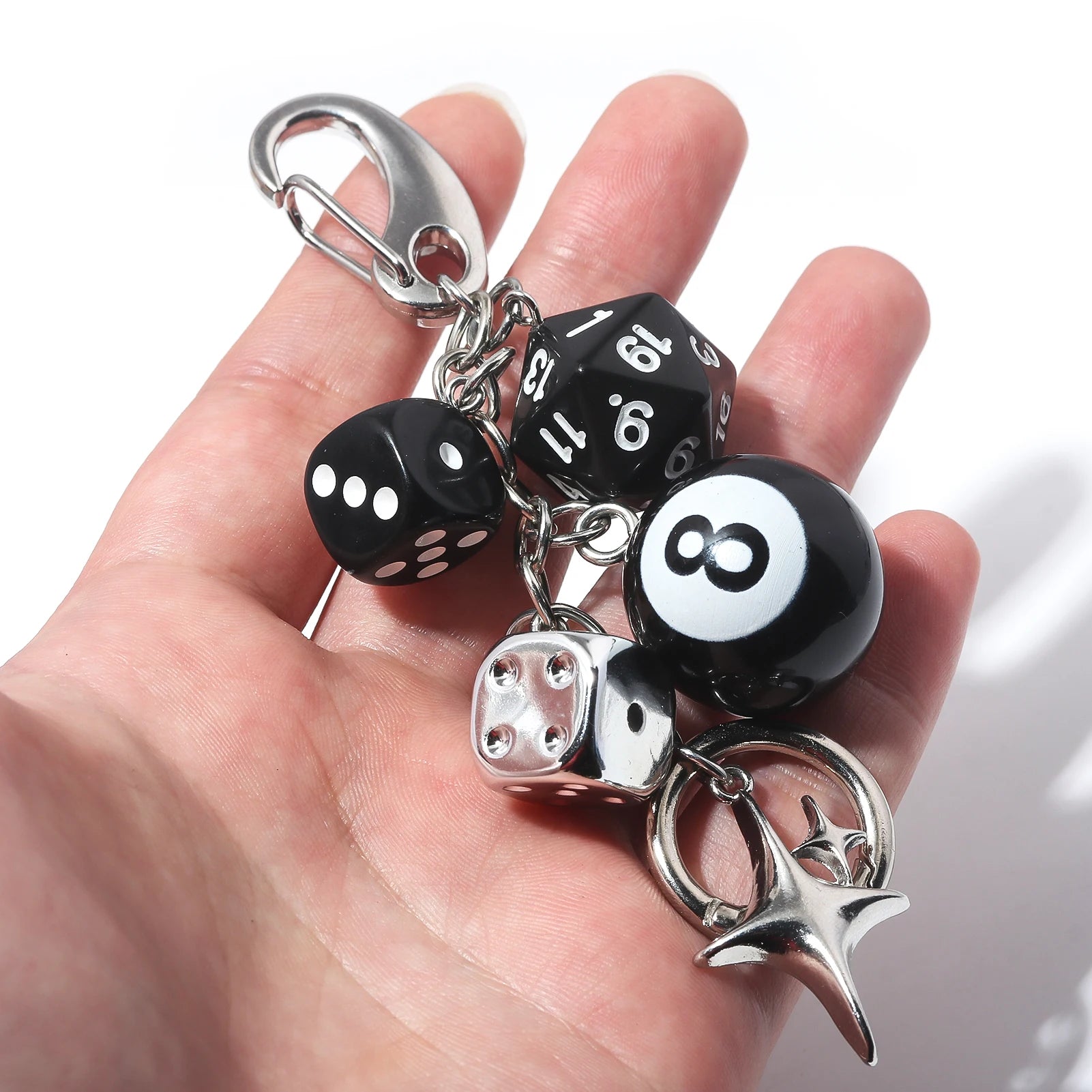Y2K Detachable Pants Chain 8-Ball Dice Heart Waist Chain Adjustable Men's Streetwear Jeans Bag Charm Gift Jewelry