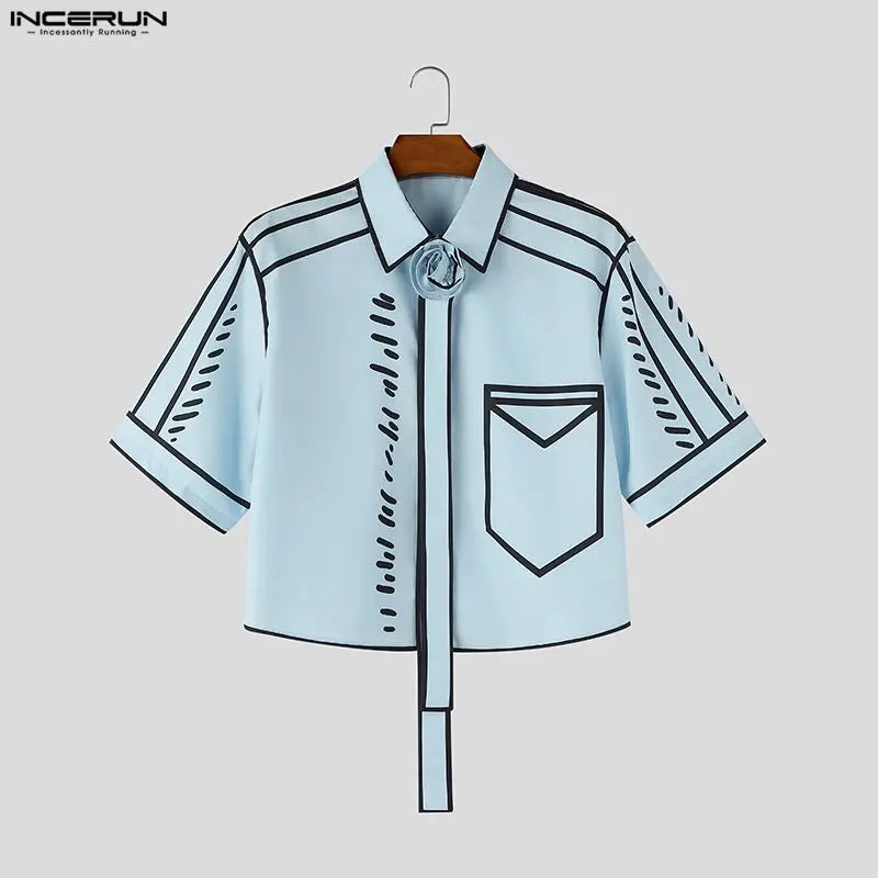 INCERUN Men's Shirt Printing Lapel Short Sleeve Flower Casual Men Clothes Streetwear Summer 2026 Fashion Crop Tops For Man S-5XL