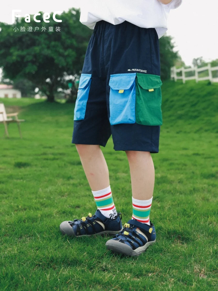 Quick Dry Children's Shorts Boys' Color Block Workwear Summer New Arrival Kids' Clothing Elastic Waist Straight Leg Pants