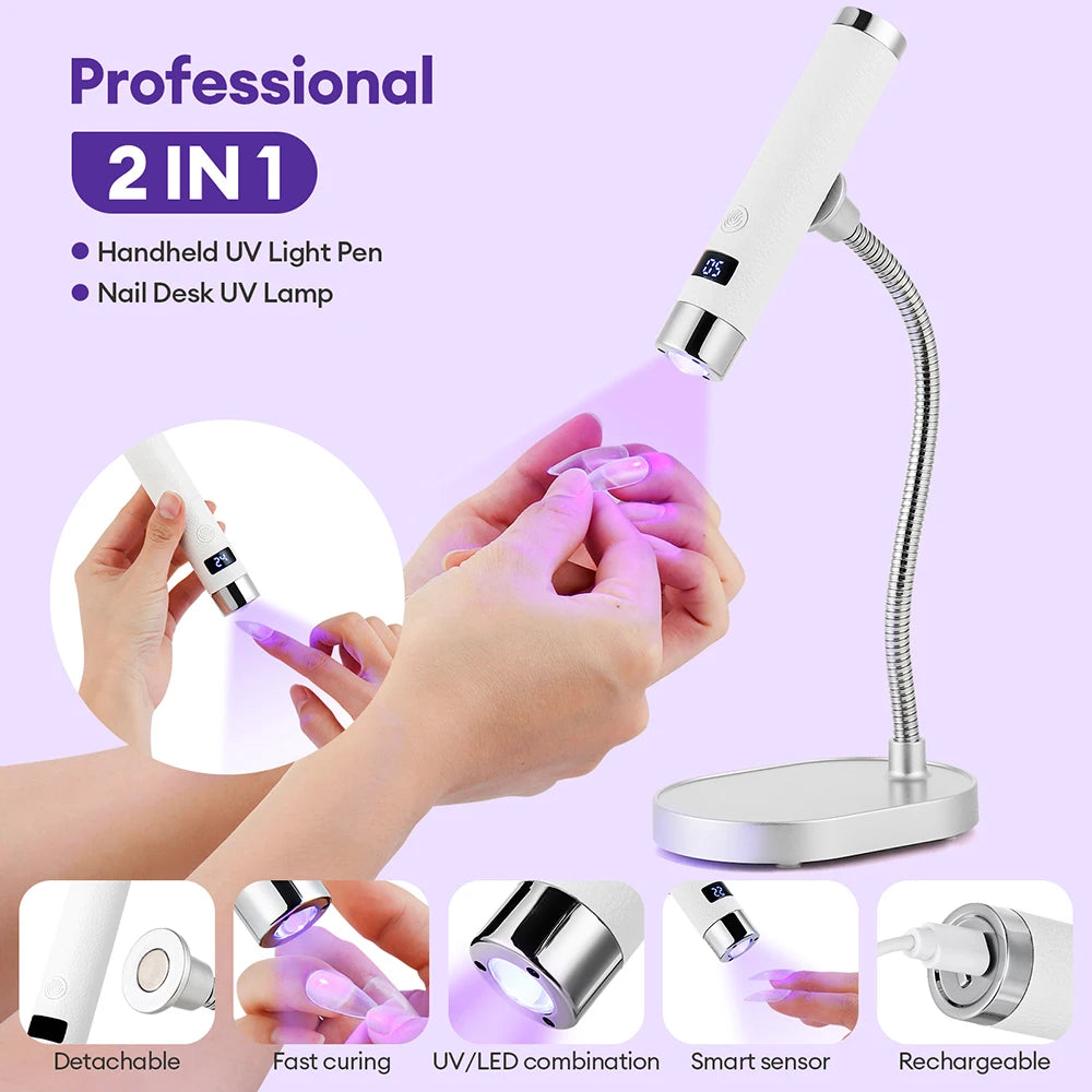 Auto-Sensing Handheld Nail Dryer Smart Sensor Nail Gel Curing Desk Nail Lamp Portable Gel Nails Fast Drying UV LED Light Pen