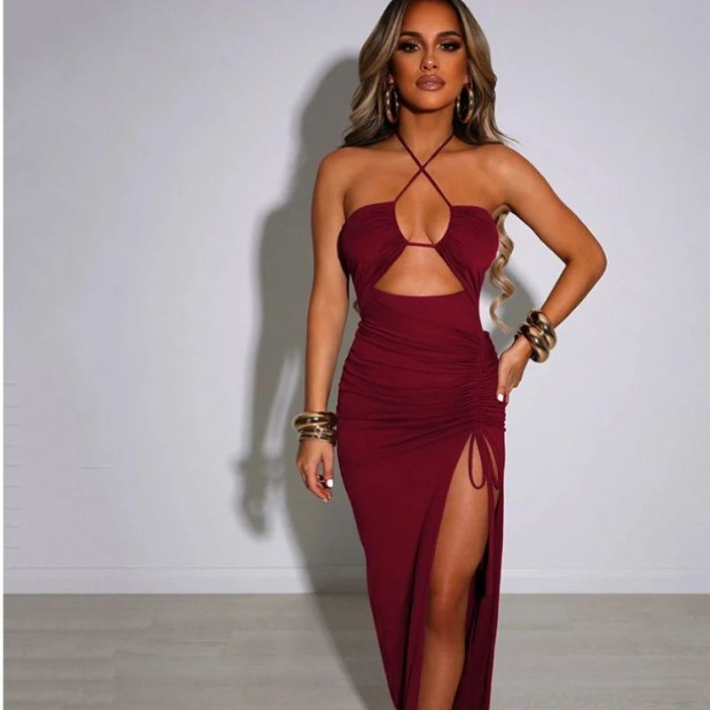 Sleeveless Sexy Female Midi Backless Dresses Slim Night Club Party Women's Dress Bodycon Vestidos Elegantes Para Mujer