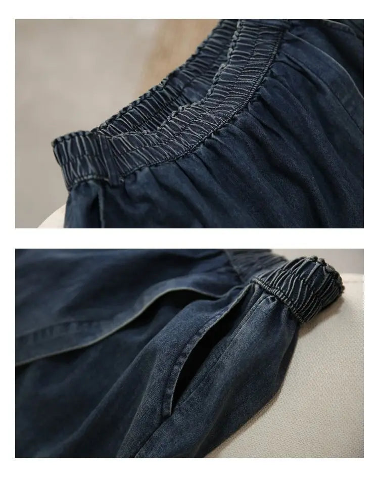 Stylish Elastic-Waist Denim Shorts Women New Summer Collection Loose High Waist Casual Versatile Slimming Skirt Pants