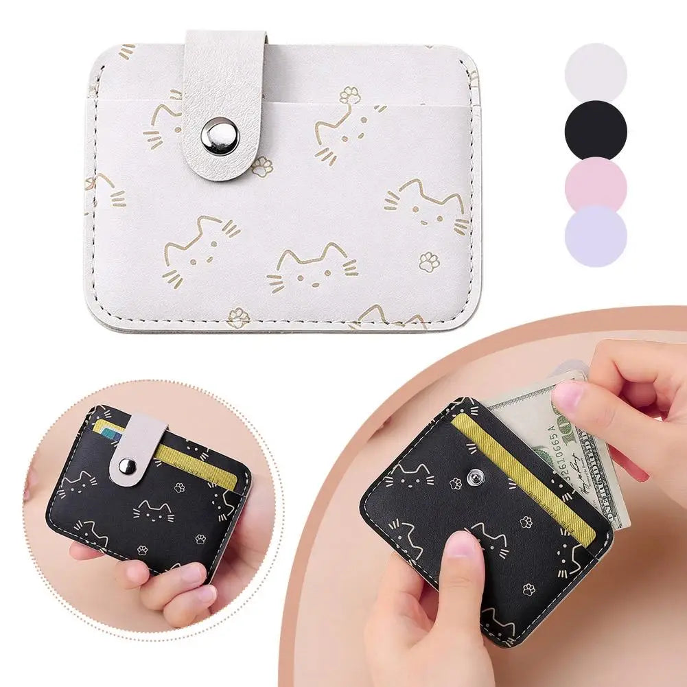 Cute Cat Print Card Holder Wallet for Women Girls Fashion PU Leather Money Bags Mini Slim Coin Purse Portable Daily Gift