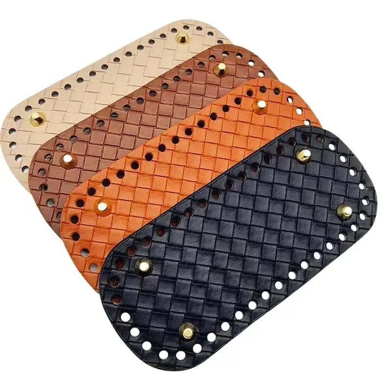 Handmade Leather Bag Bottom 18x8cm Woven Pattern DIY Accessories for Knitting Crochet Purse Making
