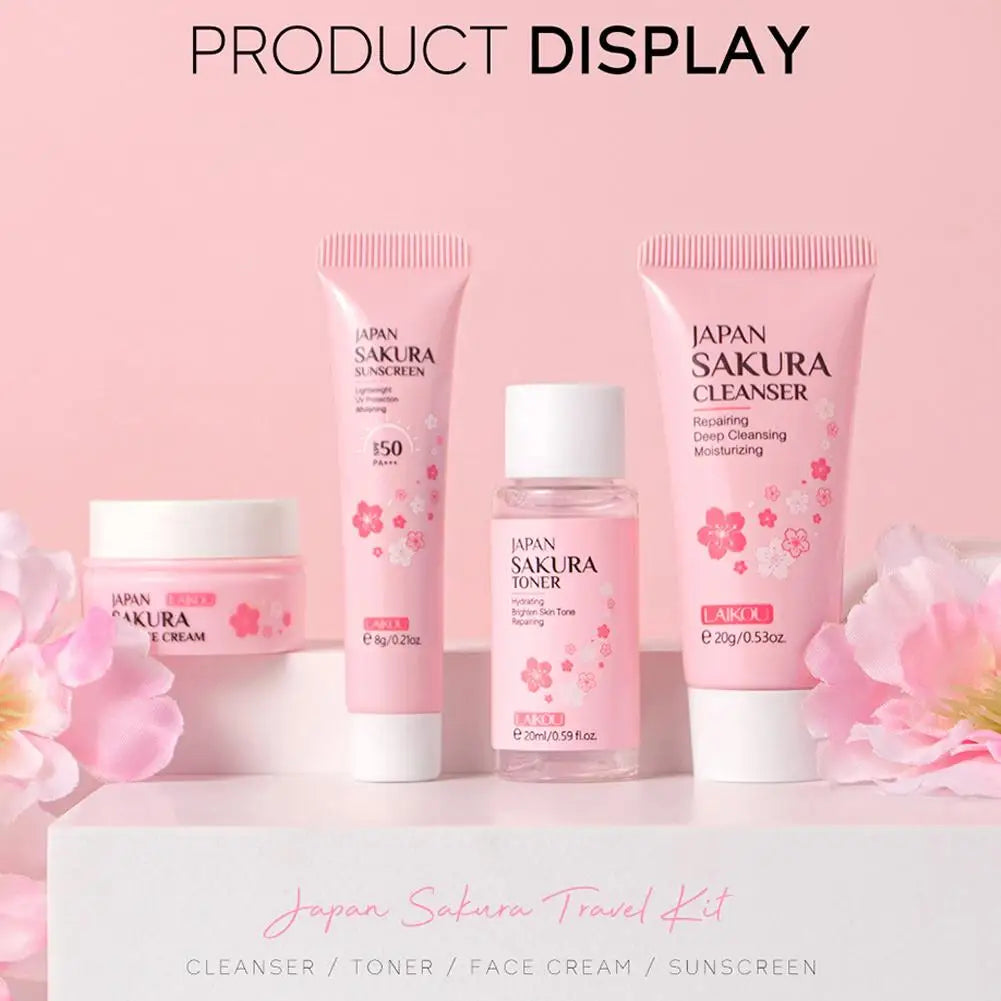 Sakura Skin Care Set facial Cleanser,Serum,Toner,Sunscreen,facial cream Beauty skin care For Women Gifts Routine Travel Kit