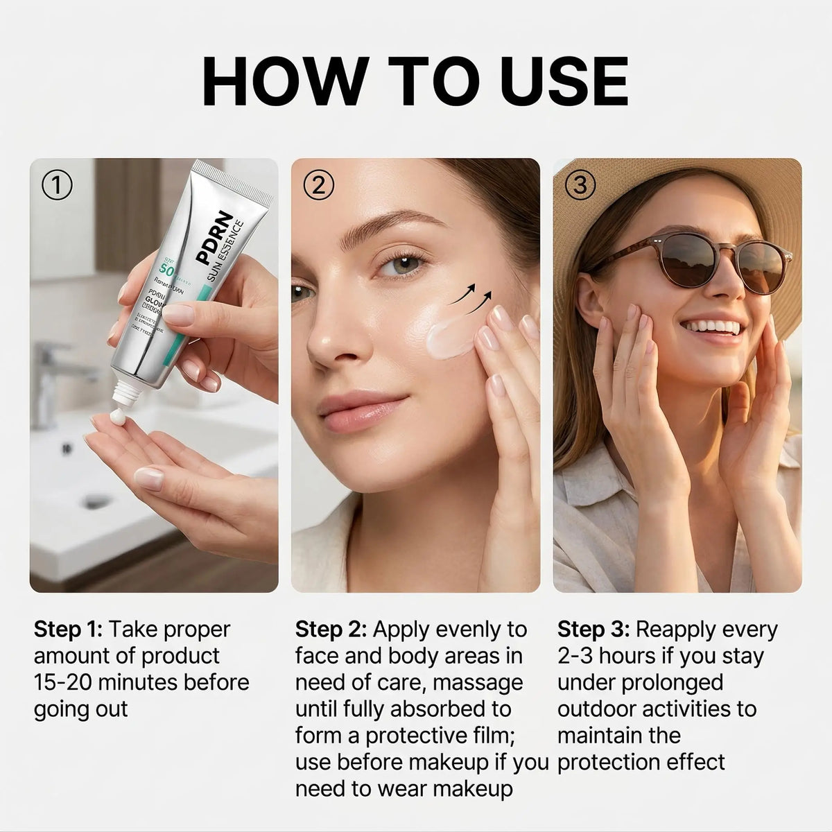 SPF 50 PDRN Facial Sunscreen Essence Broad Spectrum UV Defense Waterproof Moisturizing Refreshing Non Sticky Daily Face Sun Care