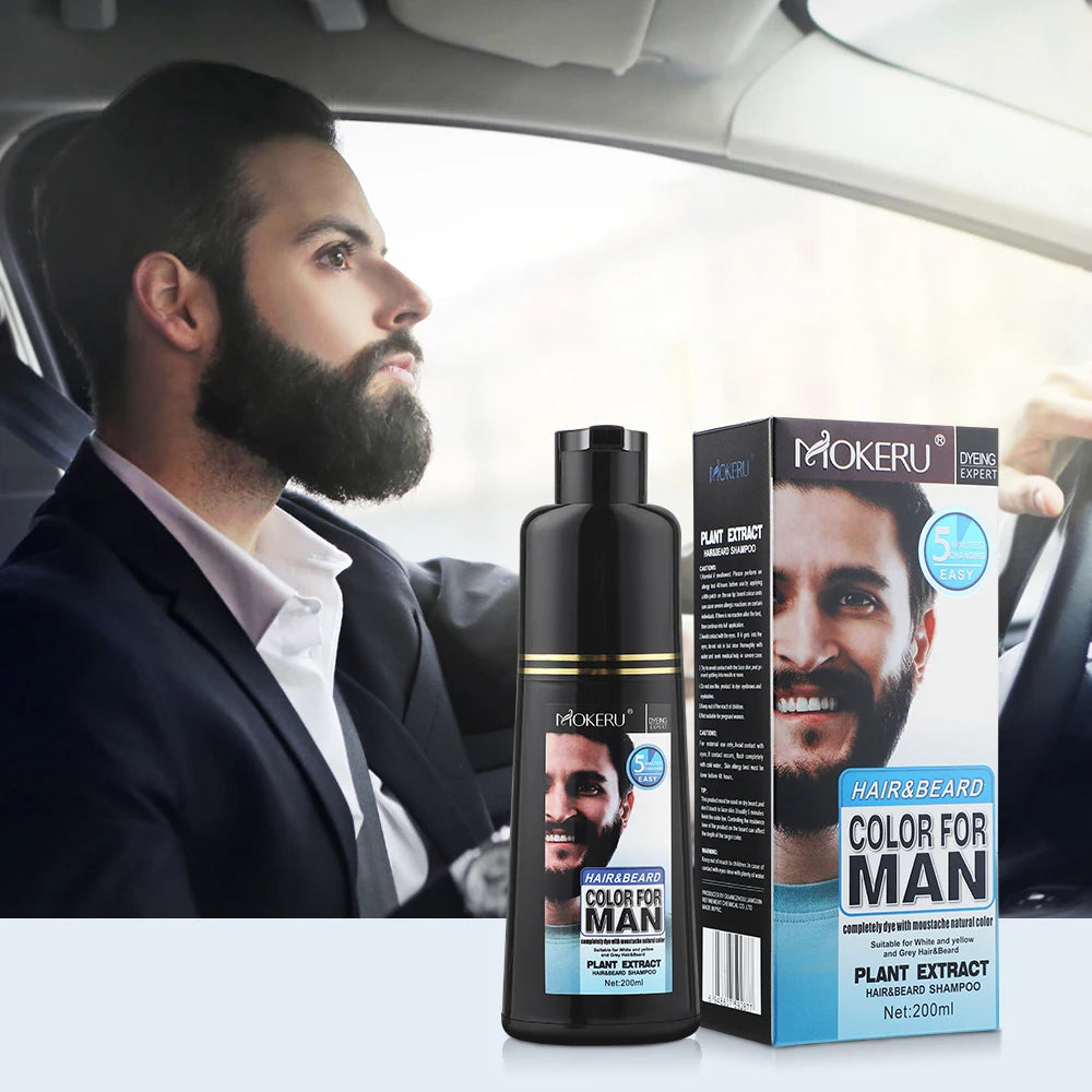 Natural Long Lasting 200ml Permanent Beard Dye Shampoo for Men Beard Dying Removal White Grey Beard Hair Men Beard Dye Shampoo