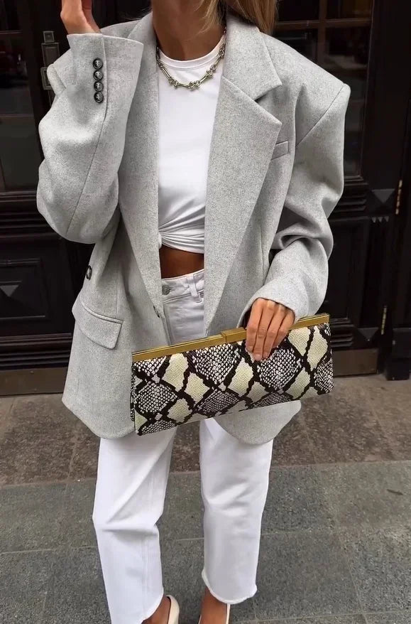 Women Solid Lapel Short Blazer Jackets Fashion Long Sleeve Single Button Loose Fited Suit Coat 2026 Autumn Daily Street Outwear