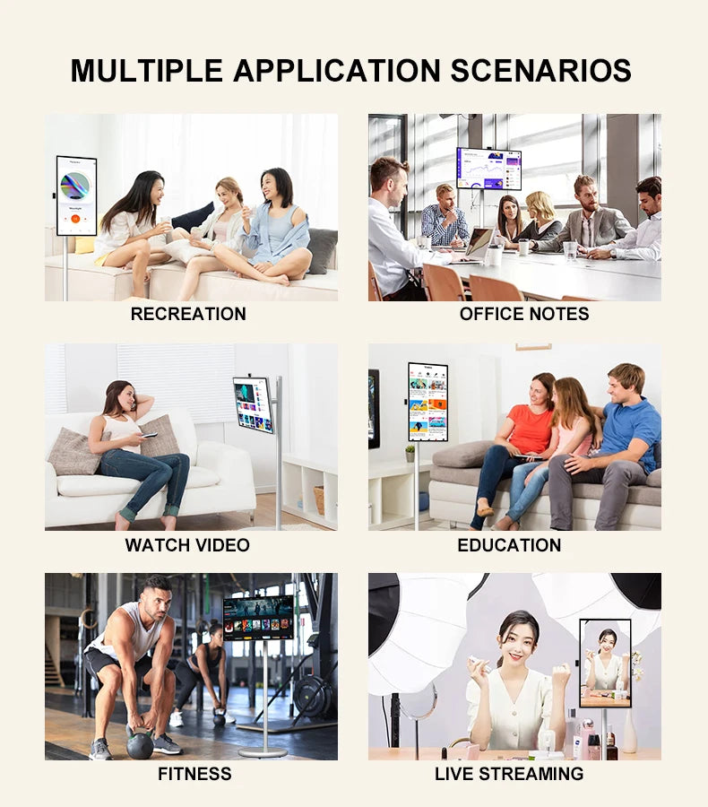 Floor-Standing TV Stand,32 Inch Monitor Screen Digital Signage Touch Screen Android 15 4+128GB Smart TV Display Portable TV Moni