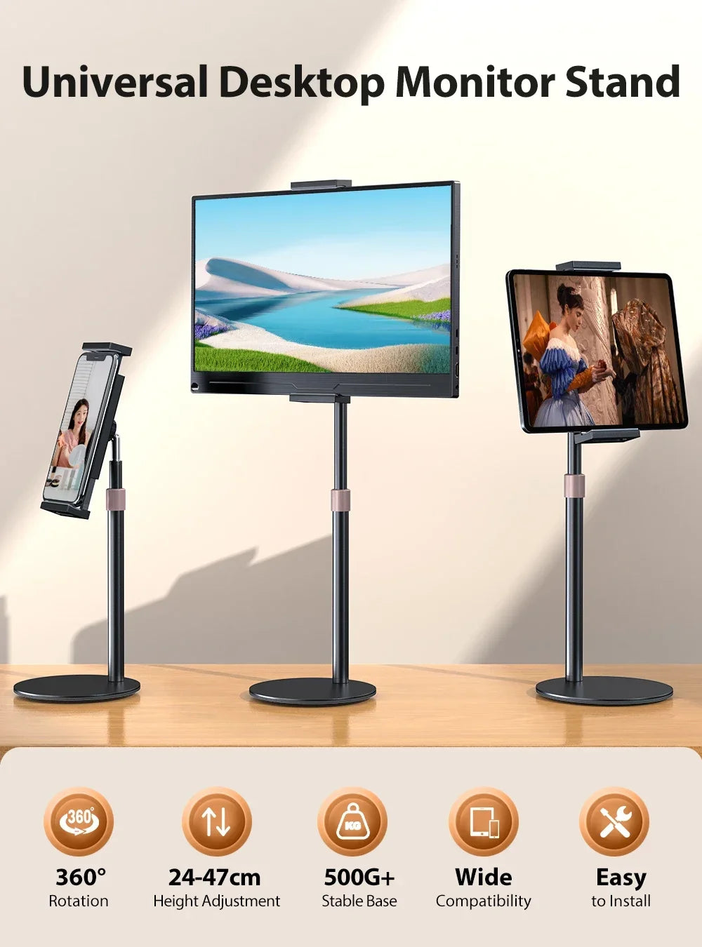 Portable Monitor Tablet Stand Adjustable Height Desktop Monitor Bracket for 4.7-17.3 inch Phone Tablet Monitor Support Holder