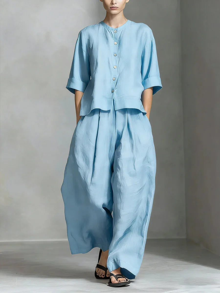 2026 New Women's Fashion Set Elegant Sleeveless Tank Top Modern Wide Leg Pants 2-Piece Outfits Summer Casual Solid Color Set