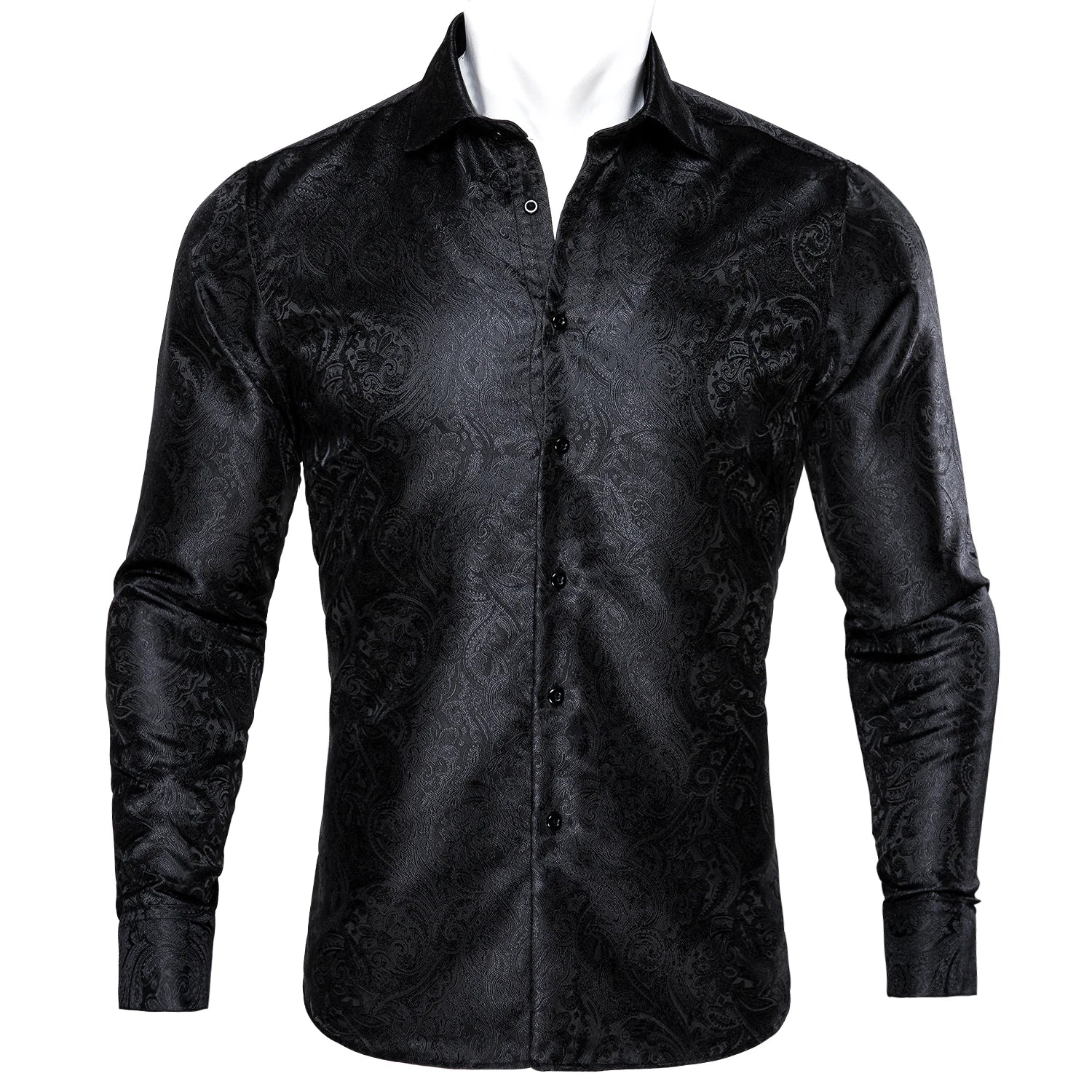 Barry.Wang Luxury Silk Mens Shirts Jacquard Floral Long Sleeve Formal Casual Breathable Male Blouses Wedding Business Prom Gift