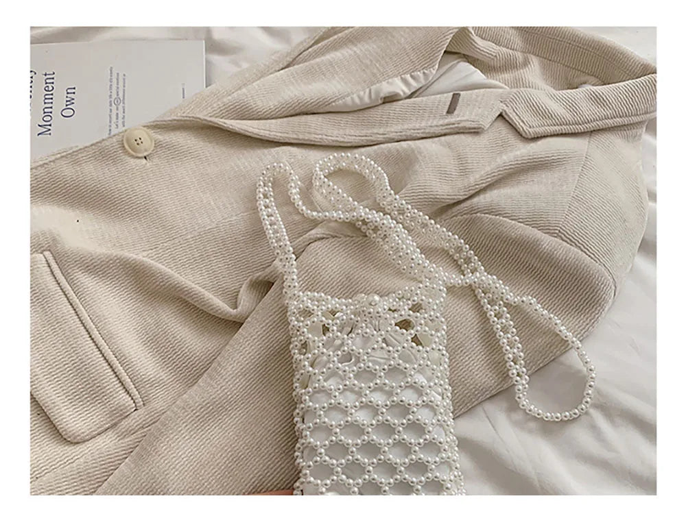 Pearl Bag Women Luxury Design Mini Phone Single Shoulder Bags Beading 2025 New Summer Chains Crossbody Bag for Wallet Daily Pack
