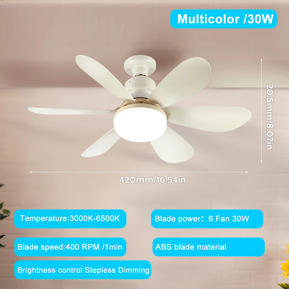 E26 E27 Base Home-use LED Ceiling Fan Light Wireless Remote Smart Fan Light 42cm 52cm Ceiling Fan for Room Office Study Kitchen