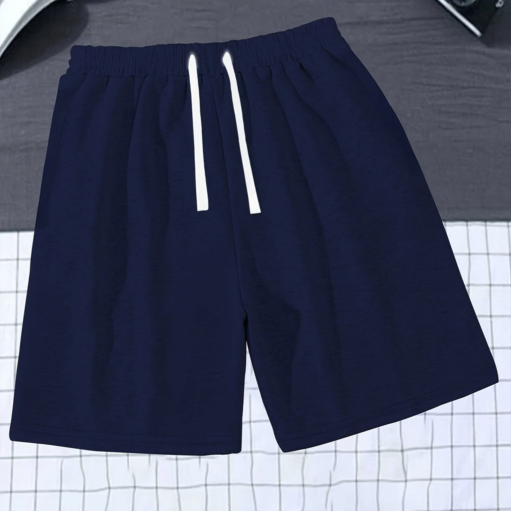 Men's Loose Fit Solid Color Casual Shorts Stylish Versatile Elastic Waist with Drawstring Suitable for Everyday Wear
