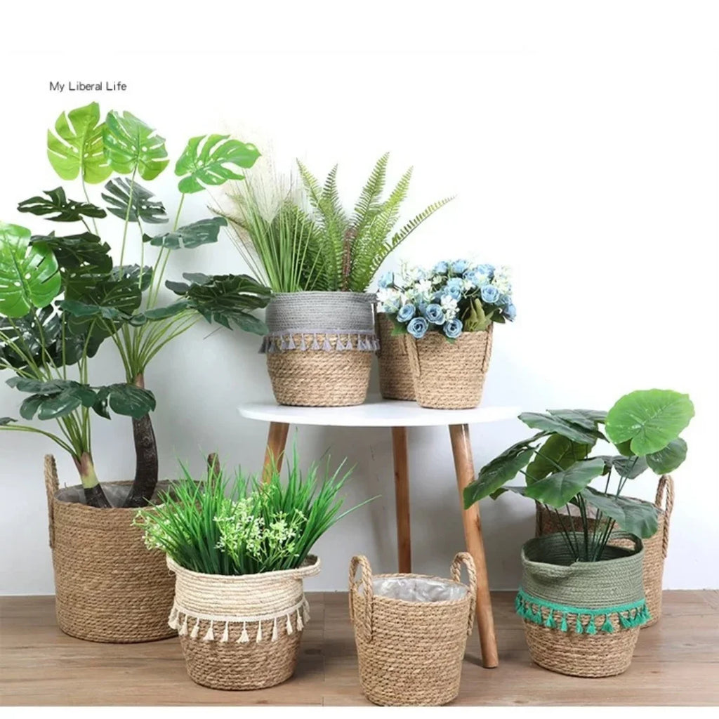Natural Wicker Planter Basket  Flower Pot Home Garden Rattan Basket Straw Flower Basket 20/25/30CM