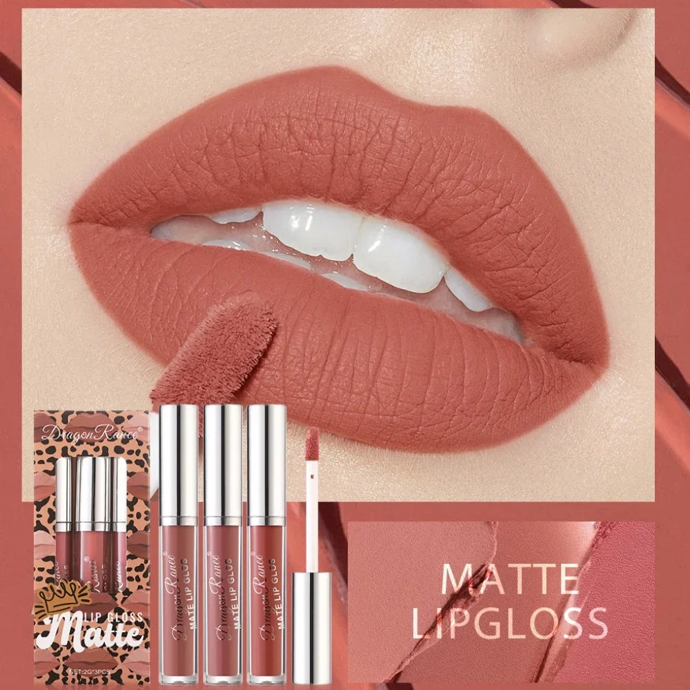 3-Pack Non-Stick Matte Lip Gloss Set Liquid Lipstick Gift Box Set of 3 Long-Lasting Comfortable Matte Finish Lip Colors
