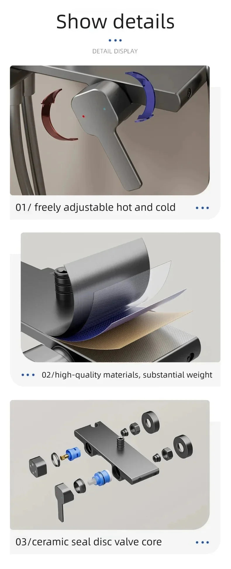 Gray Household MultiFunction Hot and Cold Water Shower Set Hotel Bathroom Bathtub Faucet Pressure Boosting Shower System Set