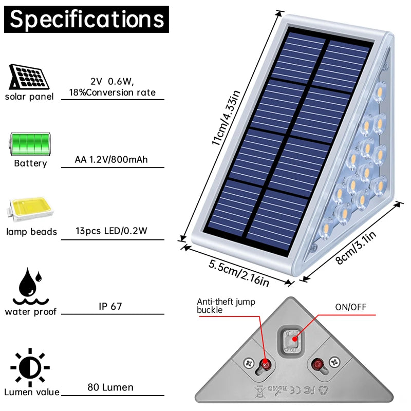LED Step Lamp Stair Light Outdoor IP67 Waterproof Solar Light with Lens Anti-theft Design Decor Lighting for Garden Deck Path