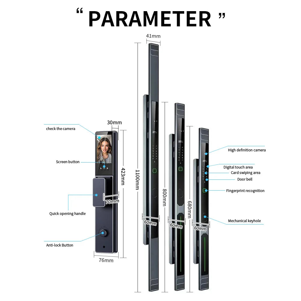 IP 67 Waterproof Smart Door Lock Palm Biometric Tuya WIFI 3D Face Recognition Cerradura Intelligent Video Rfid Digital Lock