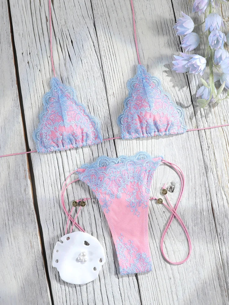 Miyouj Bandage Bikini Sets Triangle Bathsuits Low Waist Bathwear Solid Color Swimwear Women's Swimsuits High Cut Two-Piece Sets