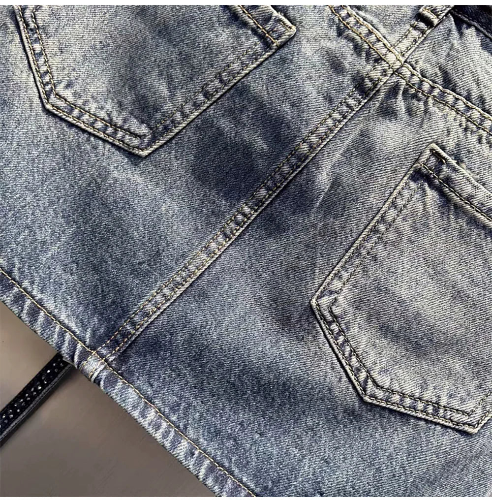 Oversize Retro Diamond Denim Mini Skirt for Women Summer High Waist Shiny Rivet Slim Skirts Gradient Black Grey Jean Skirts