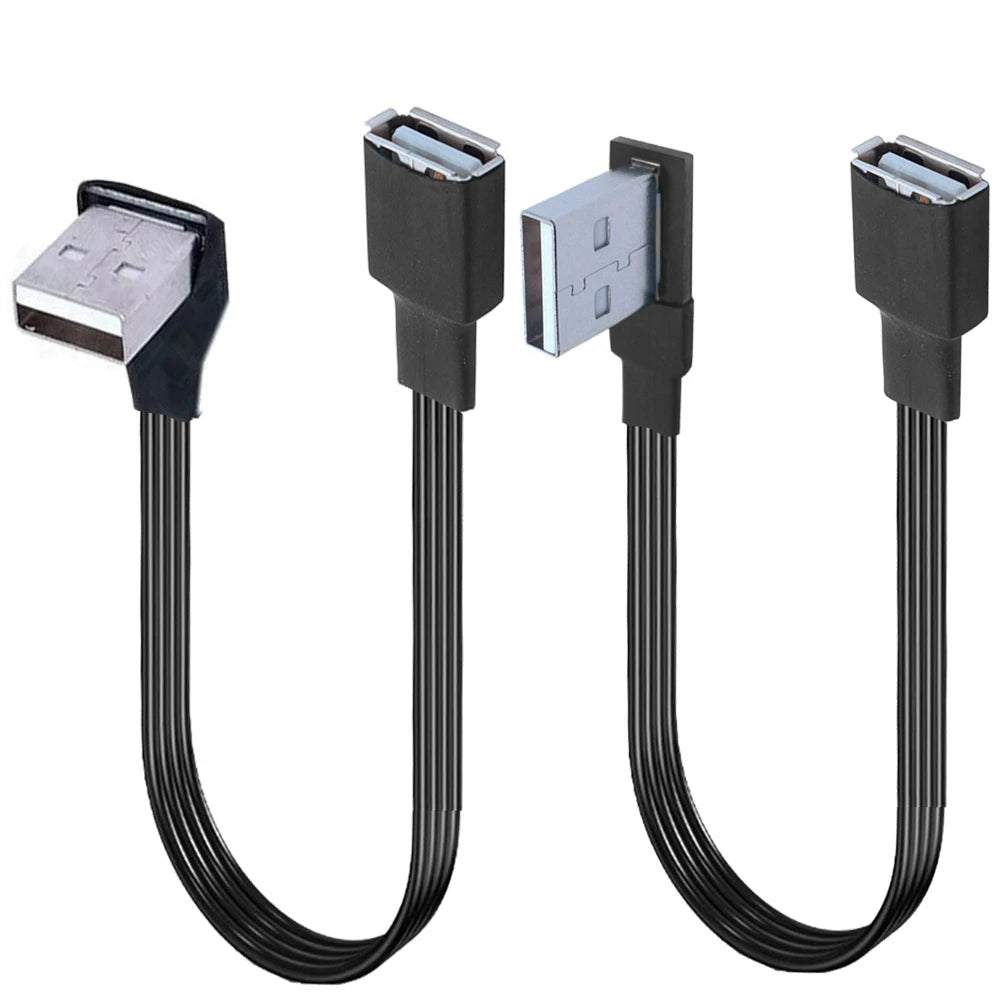 USB male to female extension cable elbow 90 degree right angle soft silicone flat cable USB2.0 elbow charging data cable