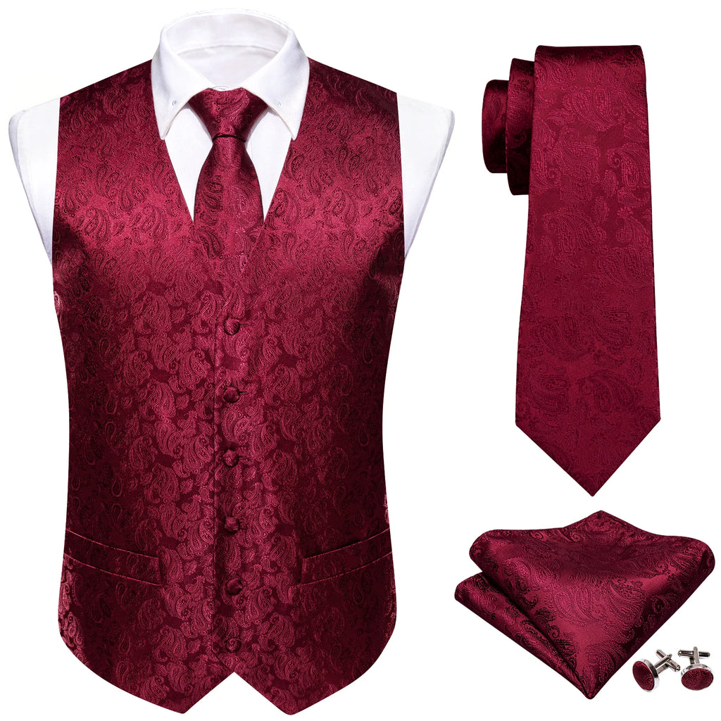 Designer Vest for Men Purple Embroidered Silk Waistcoat Tie Pocket Square Set Wedding Formal Male Suit Party Barry Wang